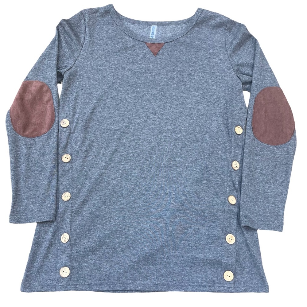Dearcase Women’s Small Gray Long Sleeve Patch Elbow Layering Top